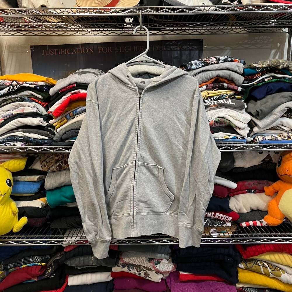 Distressed blank grey uniqlo zip up